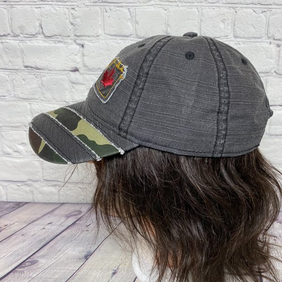 Vintage Canada Dad Hat Cap Strap Back Gray Camo Distressed Embroidered Stitched - Picture 2 of 10